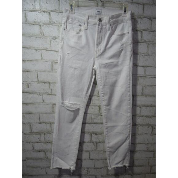 $168 Anthropologie Edwin Bree Destructed Jeans in Optic White 25 NEW - Picture 5 of 12